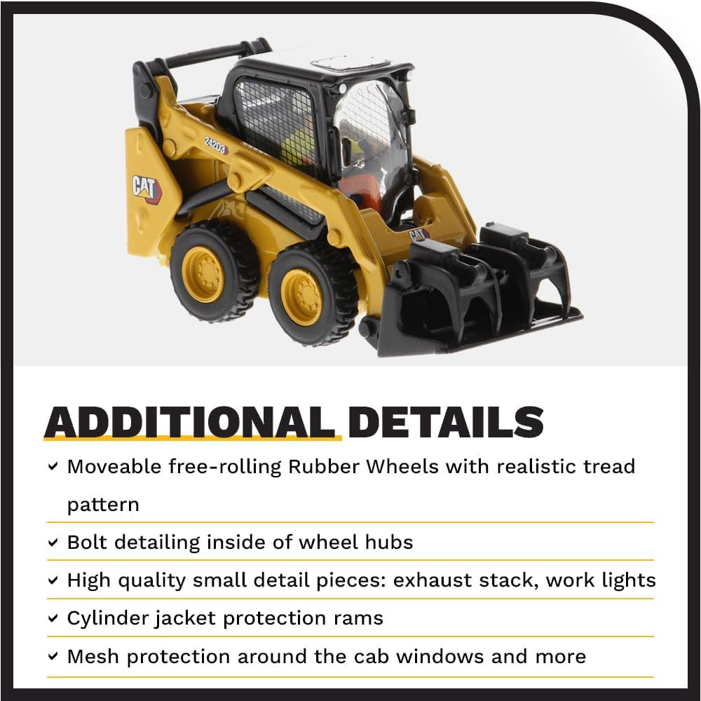 1:50 Caterpillar 242D3 Skid Steer Loader with Attachment Accessories | High Line