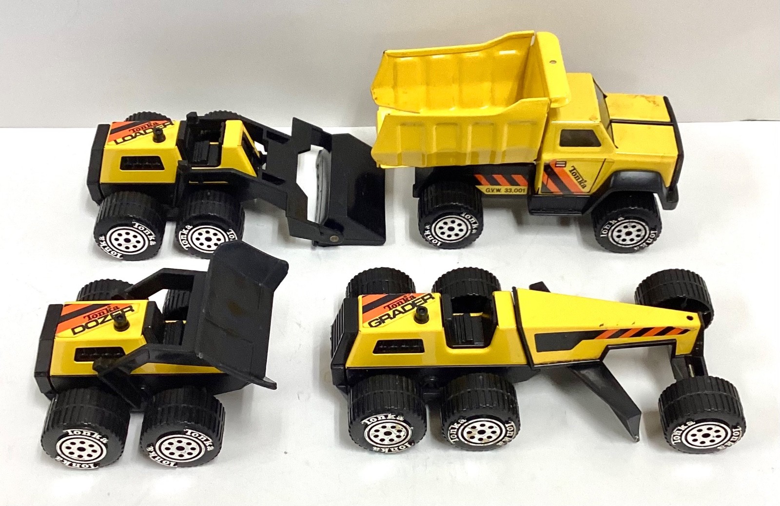 Lot of 4 Die-Cast Yellow TONKA Construction Toys, Loader, Dozer, etc. VTG