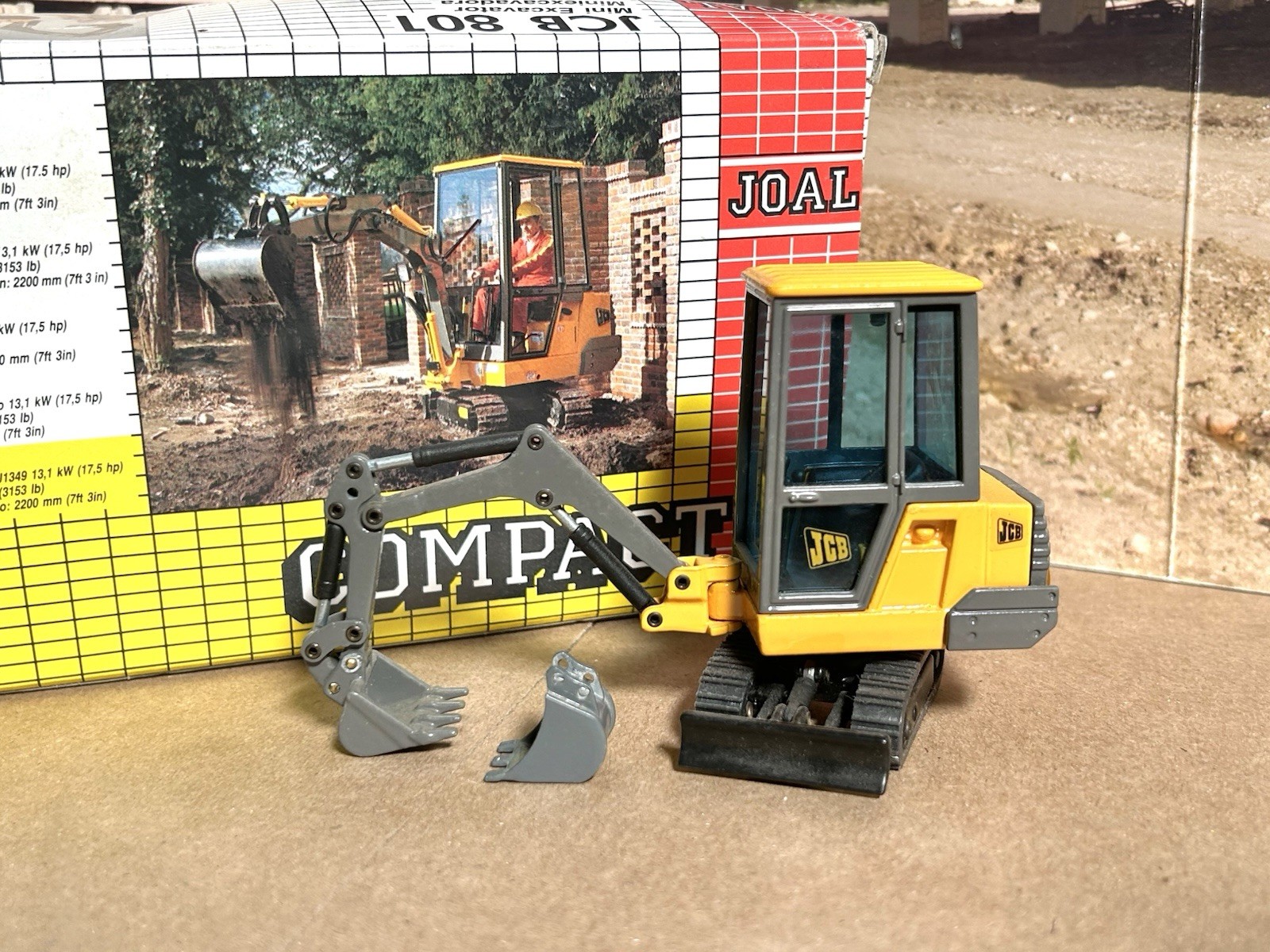Joal 1/35 Scale 162 JCB 801 Mini Excavator -Custom- w/2 Buckets & Original Box!