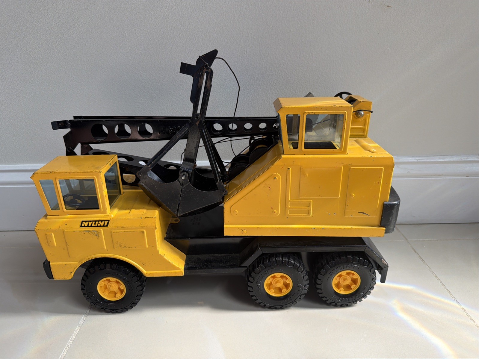 Vintage 1970s Nylint Michigan Crane Truck with Clam Bucket Shovel