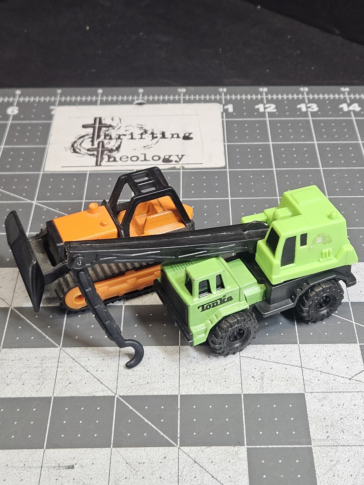 Tonka Mini Construction Vehicles Lot: Bulldozer & Crane Truck 1992 1994 Plastic