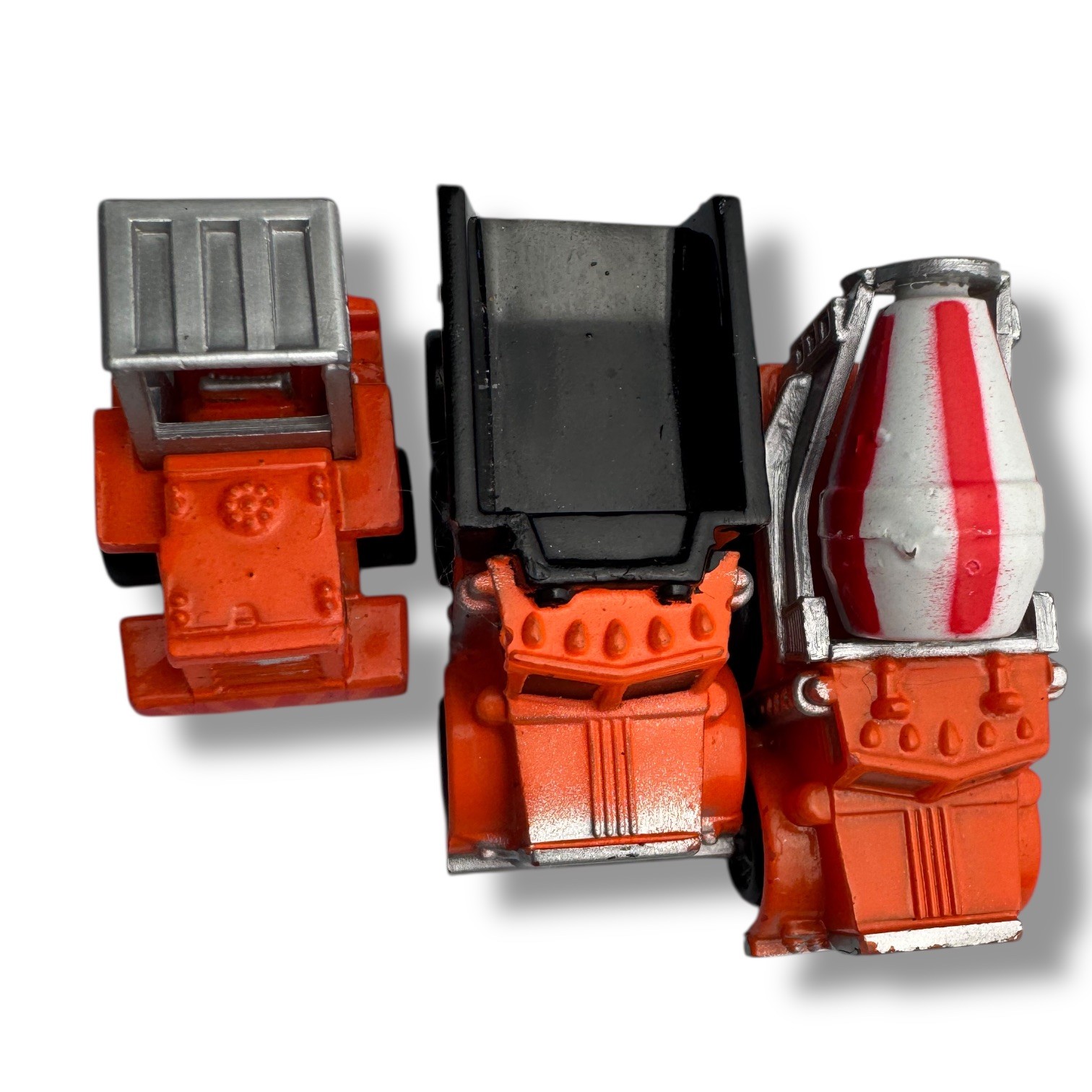Small Micro Machine Heavy Duty Dump Truck Cement Orange Work Trucks Lot Of 3