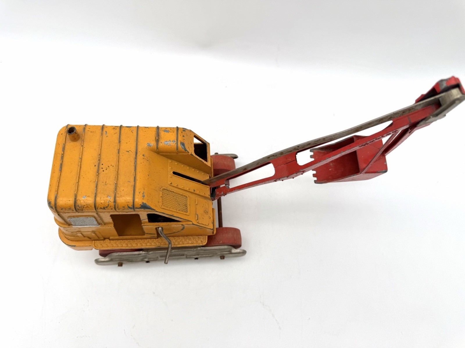 Vintage Hubley Pressed Steel Crane Excavator Wood Wheels Toy
