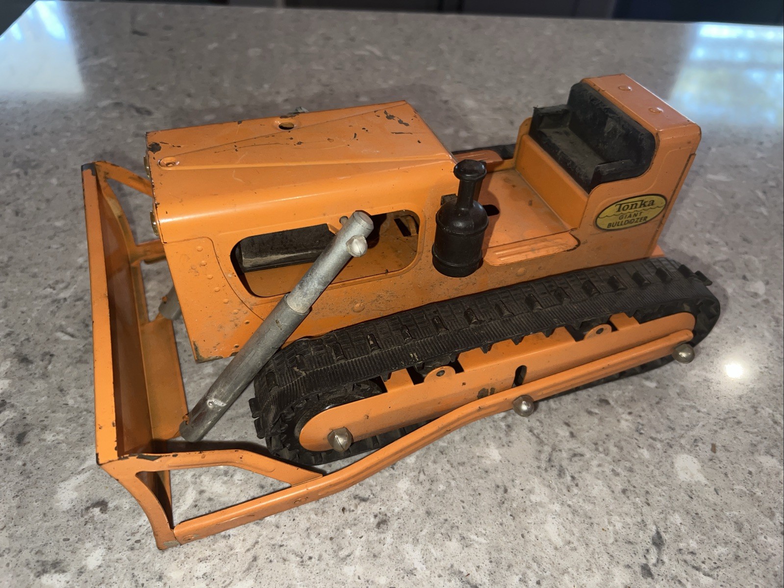 1960s TONKA TOYS Giant Bulldozer Vintage Orange Pressed Steel Toy Tractor