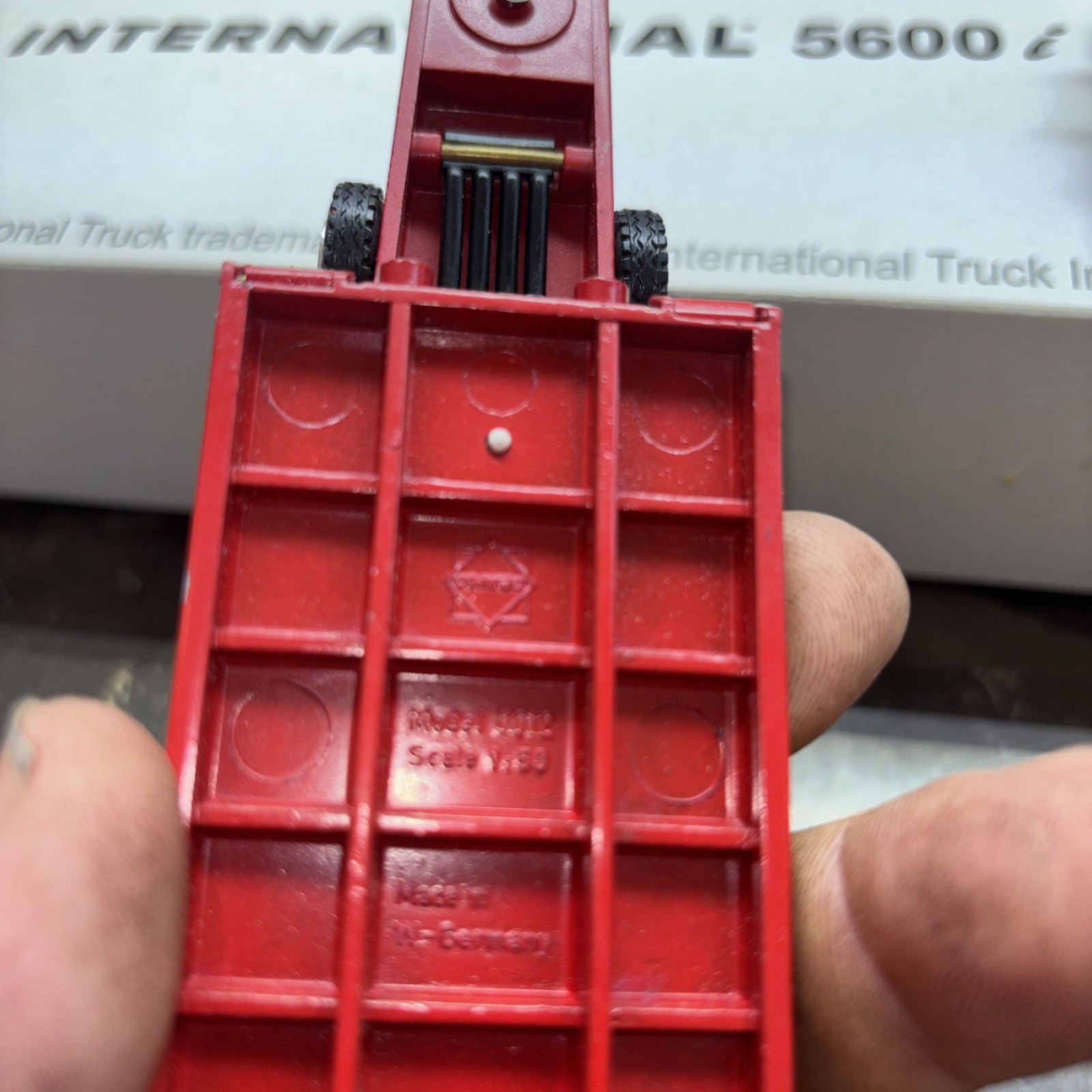 Conrad 1/50, Frightliner With 3 Axle Talbert Lowboy. Used. Black And Red
