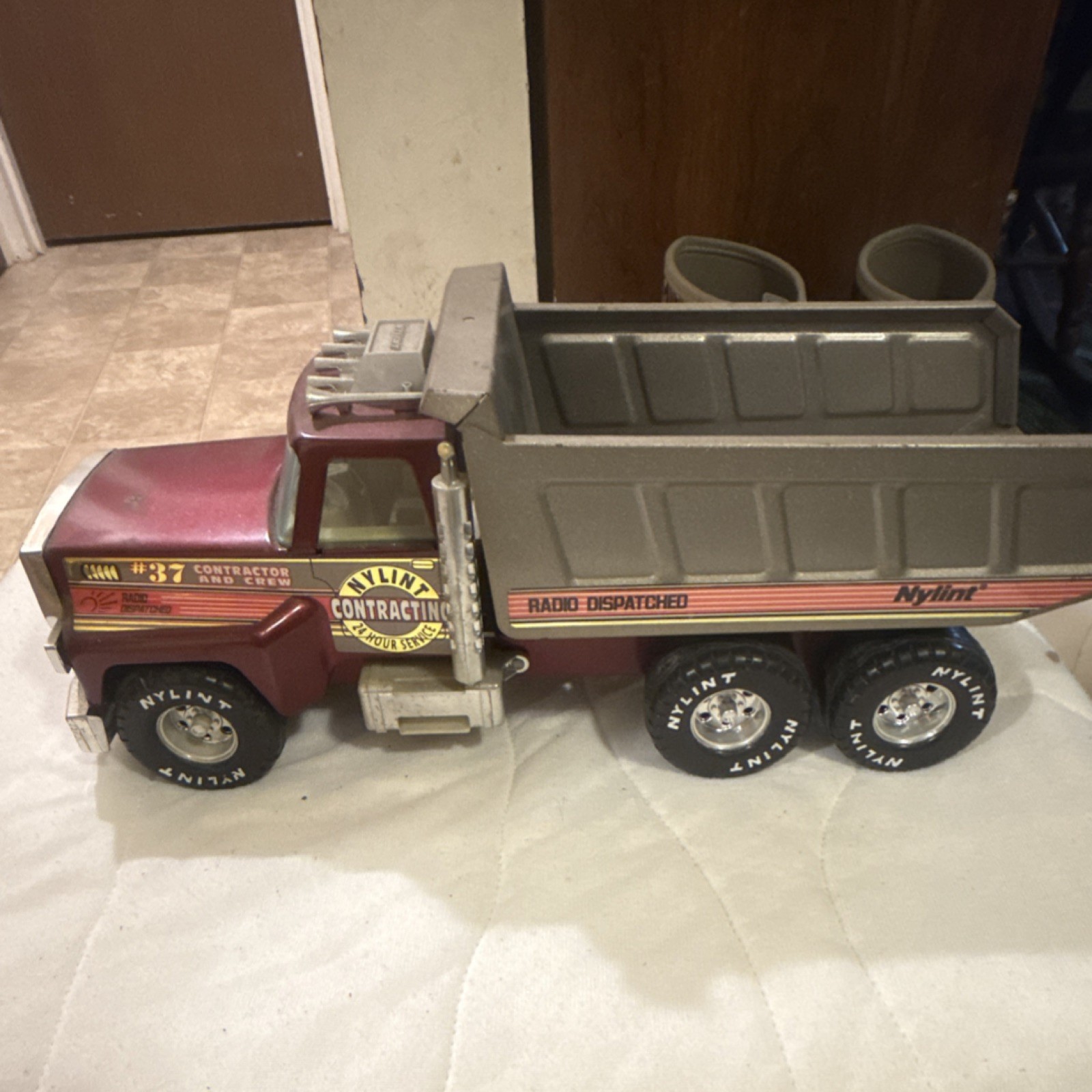 Nylint Contracting Pressed Steel Dump Truck Maroon Gray Vintage