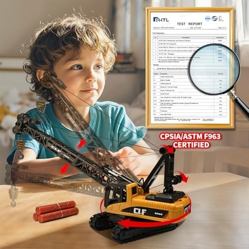 Crawler Crane Toy Truck with Rotating Arm, Lights & Workbench – Ages 4-7