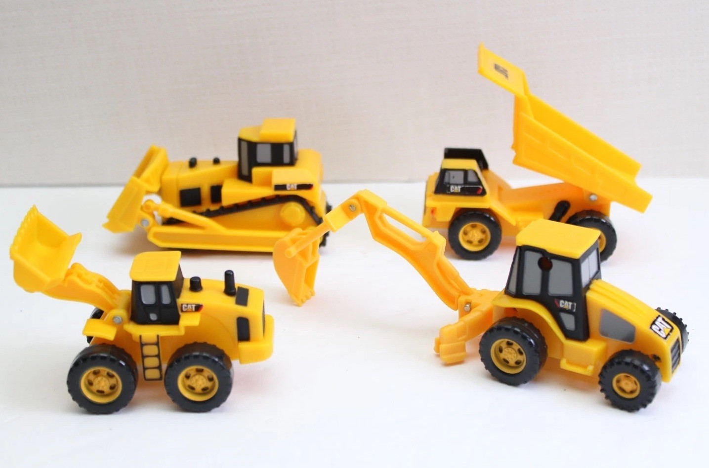CAT Caterpillar Plastic Construction Vehicle Lot 4 Backhoe Loader Dozer Dump Toy