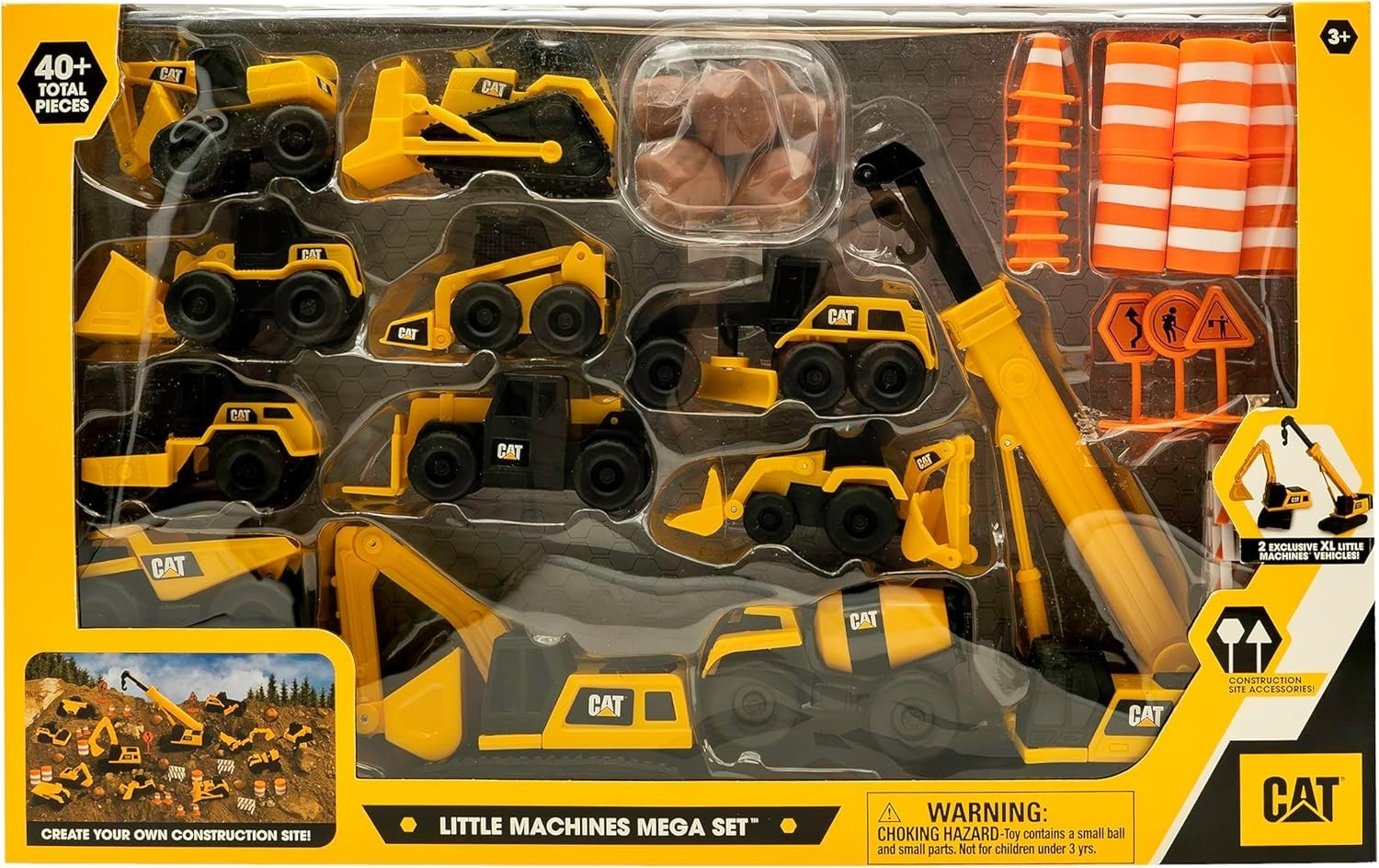 CAT Construction Toys, Little Machines Mega Set – 40+ Pieces with XL Crane & …