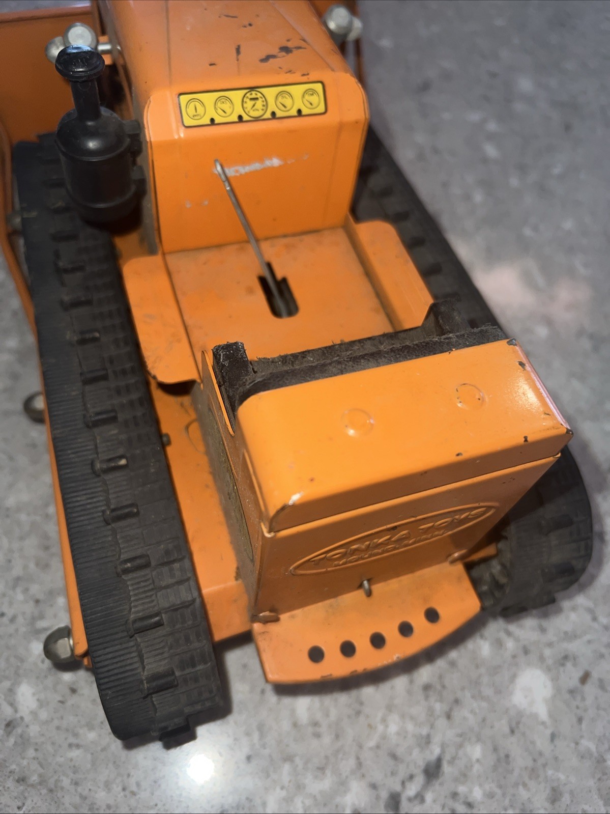 1960s TONKA TOYS Giant Bulldozer Vintage Orange Pressed Steel Toy Tractor