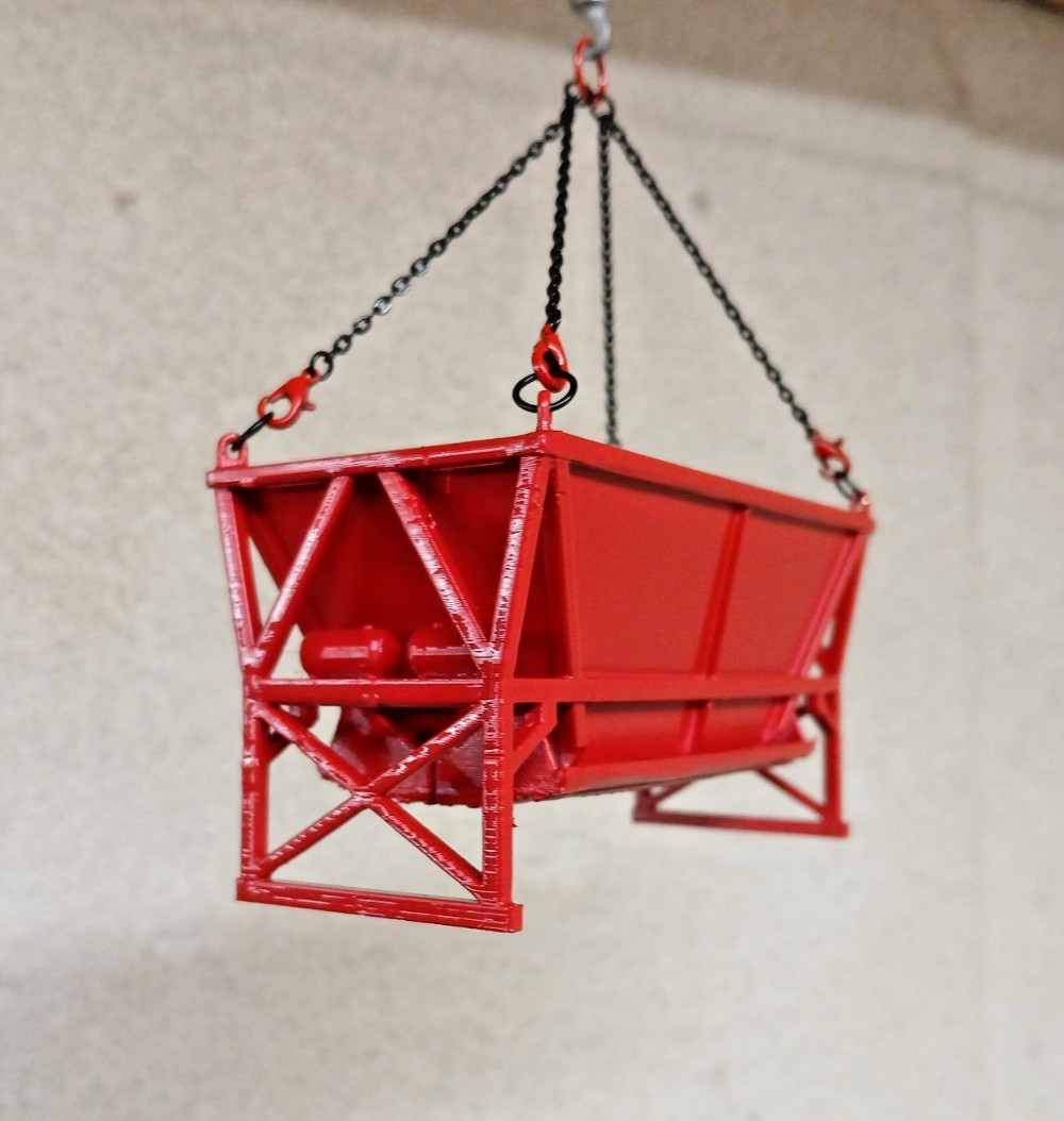 Concrete Hopper Closed Door 3D Printed In Authentic Manitowoc Red. 1/64th Scale.