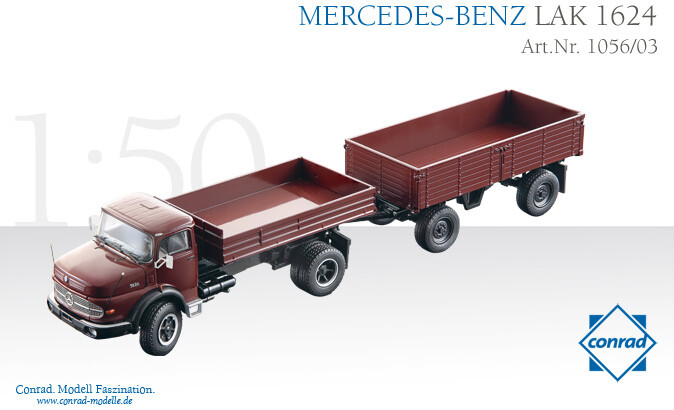 Conrad 1056-03 Mercedes-Benz LAK 1624 Dump Truck + Dump Trailer 1/50 Diecast MIB