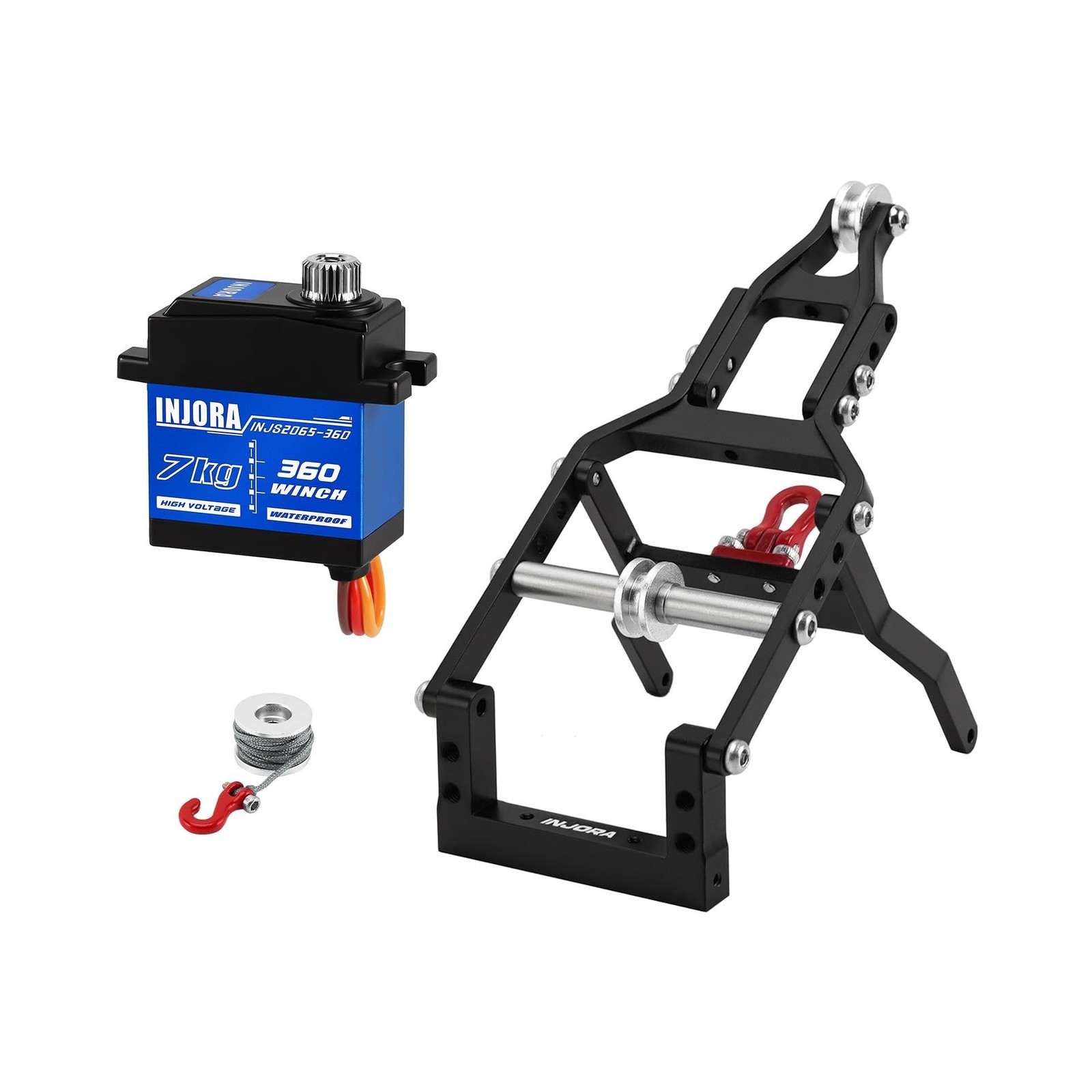 INJORA Tow Truck Crane Kit & 7KG INJS2065-360 Winch Servo for 1/24 SCX24(Black