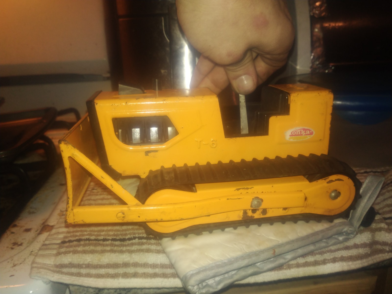 vintage 1970s Tonka T-6 Diecast Bulldozer Dozer Tracked Crawler Toy, Orange