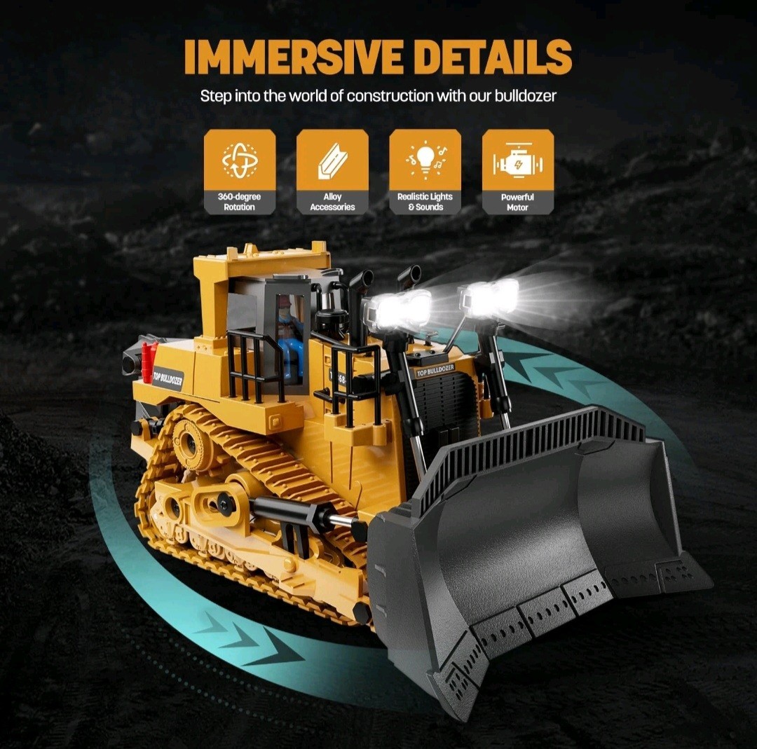KIDMARKT Metal 9-Channel Remote Control RC Bulldozer Toy Tractor-Lights & Sounds