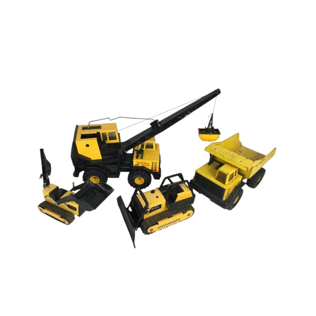 Tonka Vintage Construction Vehicle Lot 4 Turbo Diesel Crane Dump Truck Bulldozer