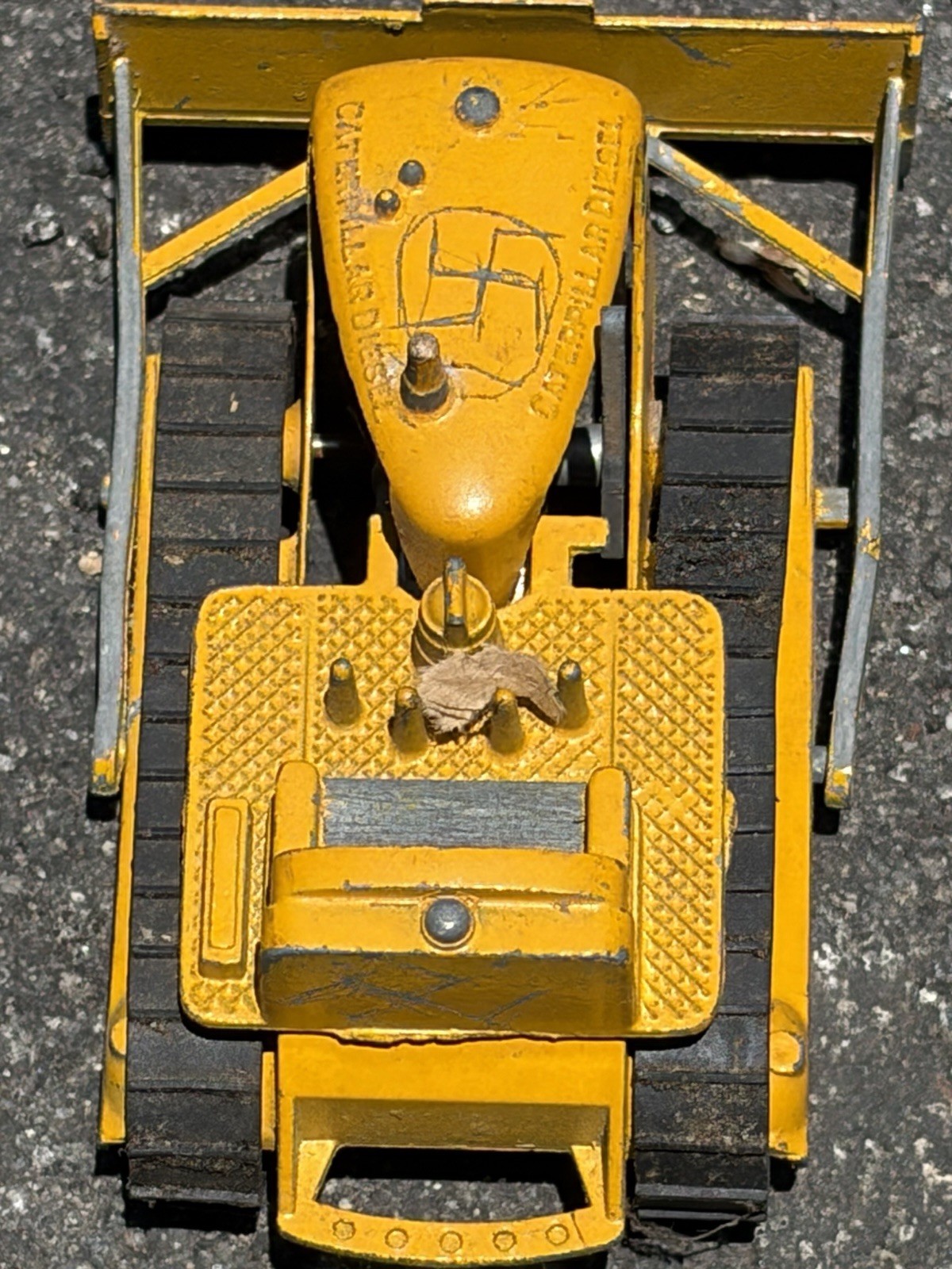 Vintage Tootsie Toy Yellow Caterpillar Dozer 1910 Bulldozer Tractor USA Marked