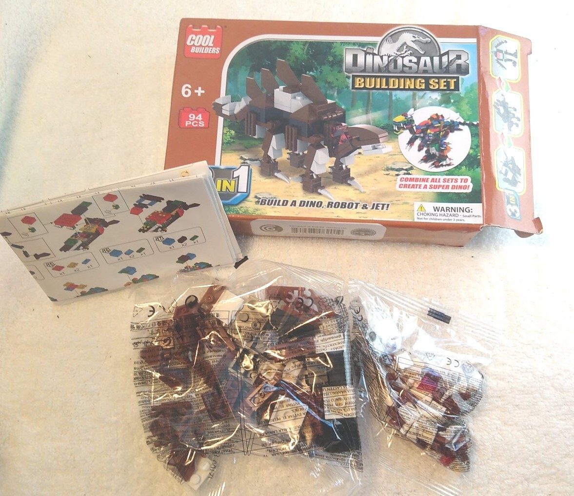 Cool Builders Dinosaur Building Set 3 in 1, Dino, Robot, Jet New Unopened