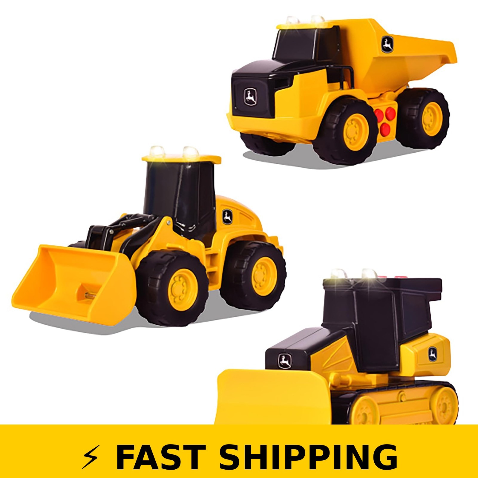John Deere 3-Pack Mini Construction Vehicles Set with Lights & Sounds