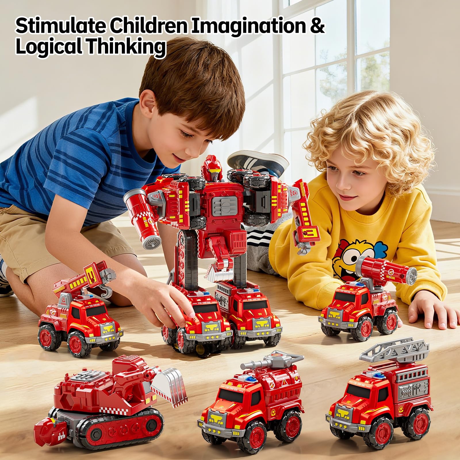 Transform Toys for Boys 4-6, 5 in 1 Take Apart Toys for Boys 3-5, Fire Firetr…