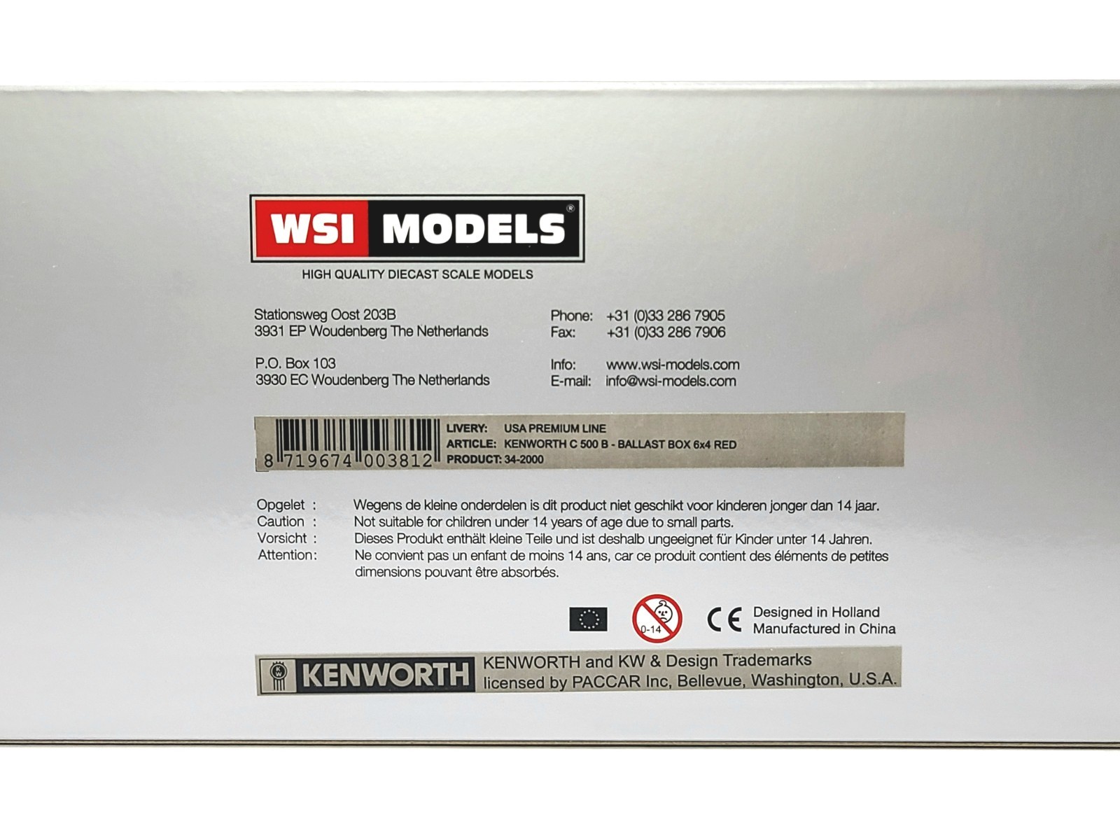 Kenworth C500B Truck with Ballast Box – Red – WSI 1:50 Scale Model #34-2000 New
