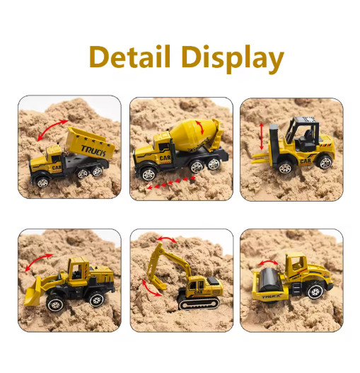 6pcs Alloy Engineering Truck Set Crane Excavator Parking Lot Toy6pcs Alloy Engin