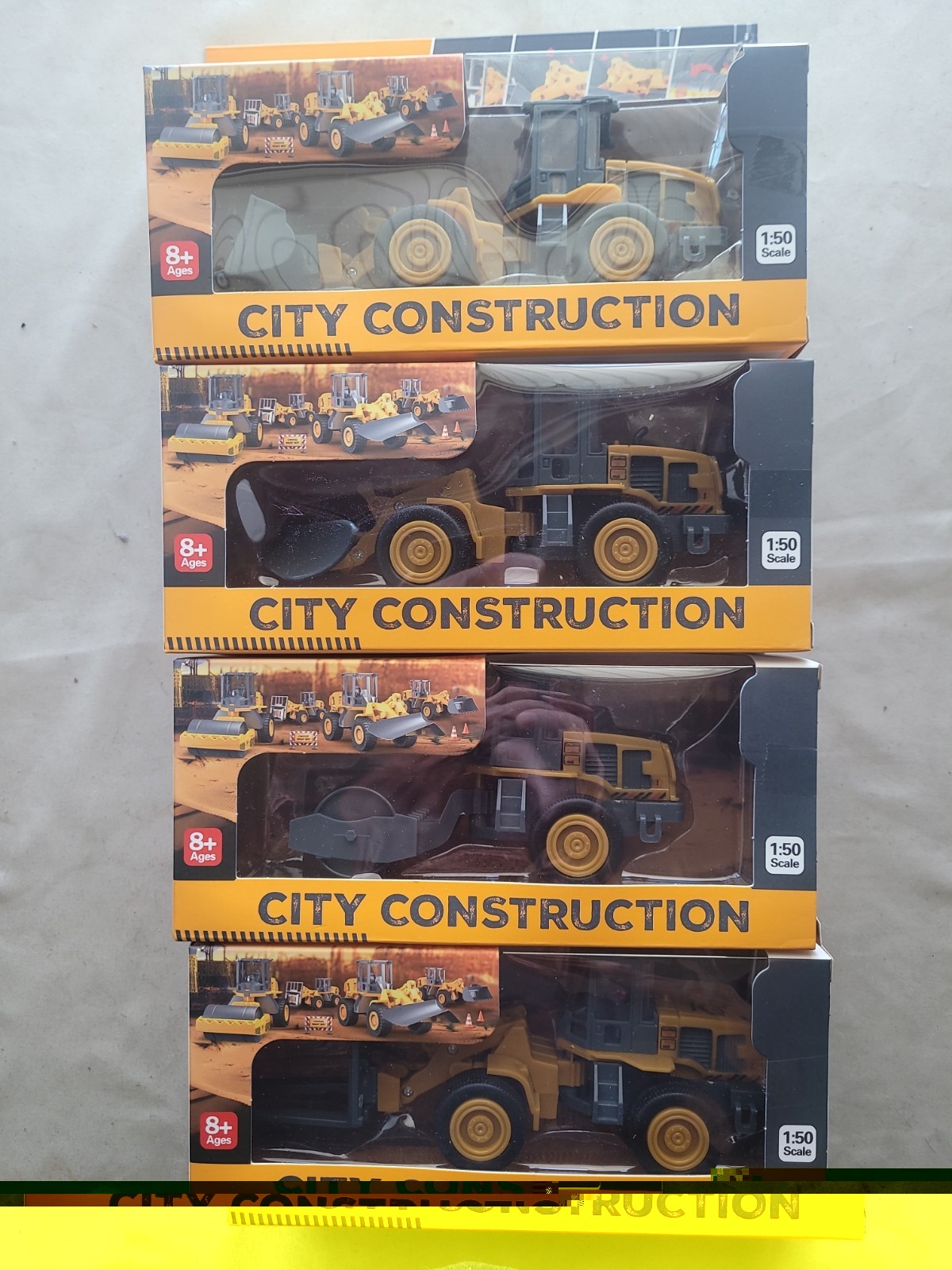 complete set of 4 City Construction 1/50th Scale tractors
