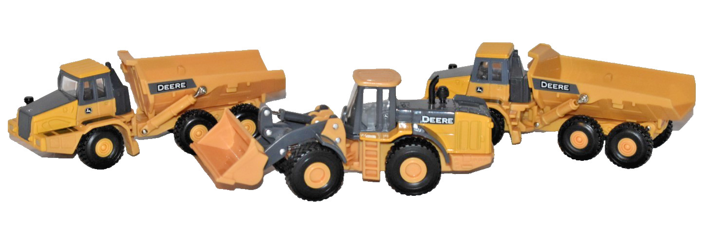 Ertl John Deere 744H Front End Loader & 2 460E Dump Trucks Die-Cast & Plastic