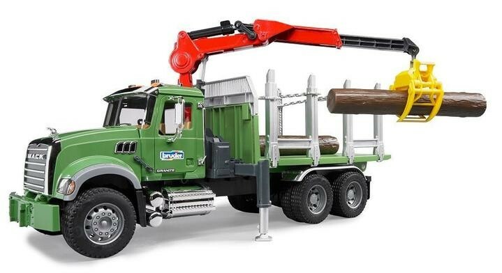 Bruder Mack Granite Timber Truck with Loading Crane and 3 Trunks 2824