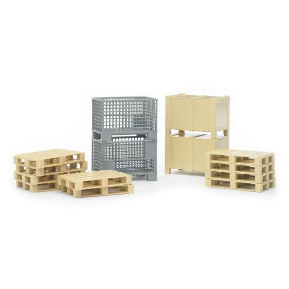 Logistics Set includes pallets, mesh boxes, boxes with lids by Bruder 2415