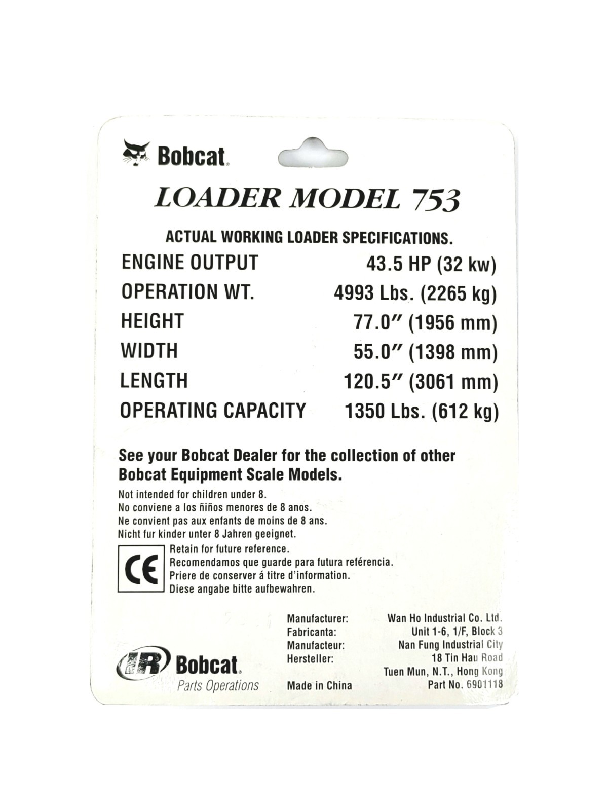 Bobcat 753 Green Skid-Steer Loader Wan Ho 1:50 Scale Diecast Model #6901118 New