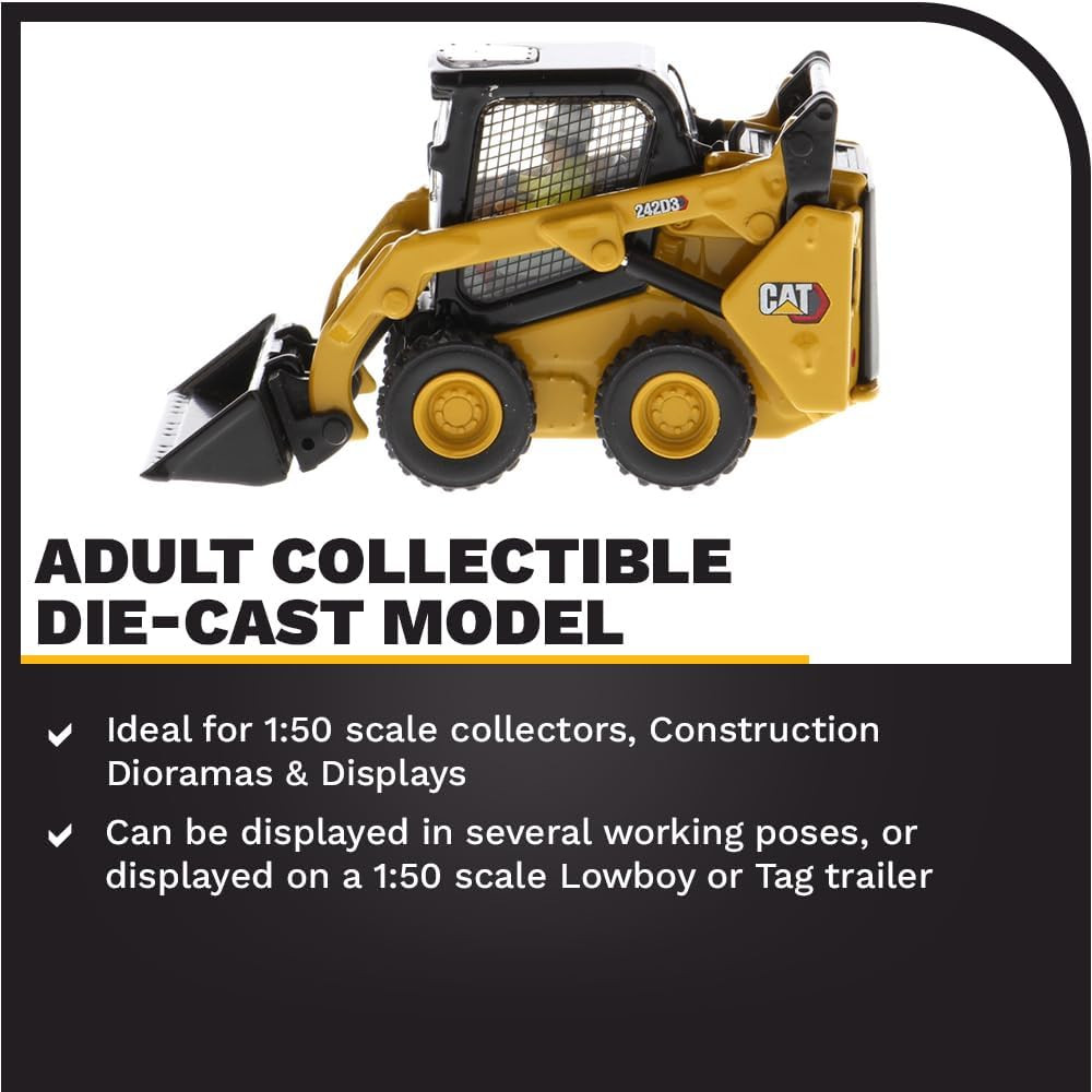 1:50 Caterpillar 242D3 Skid Steer Loader with Attachment Accessories | High Line