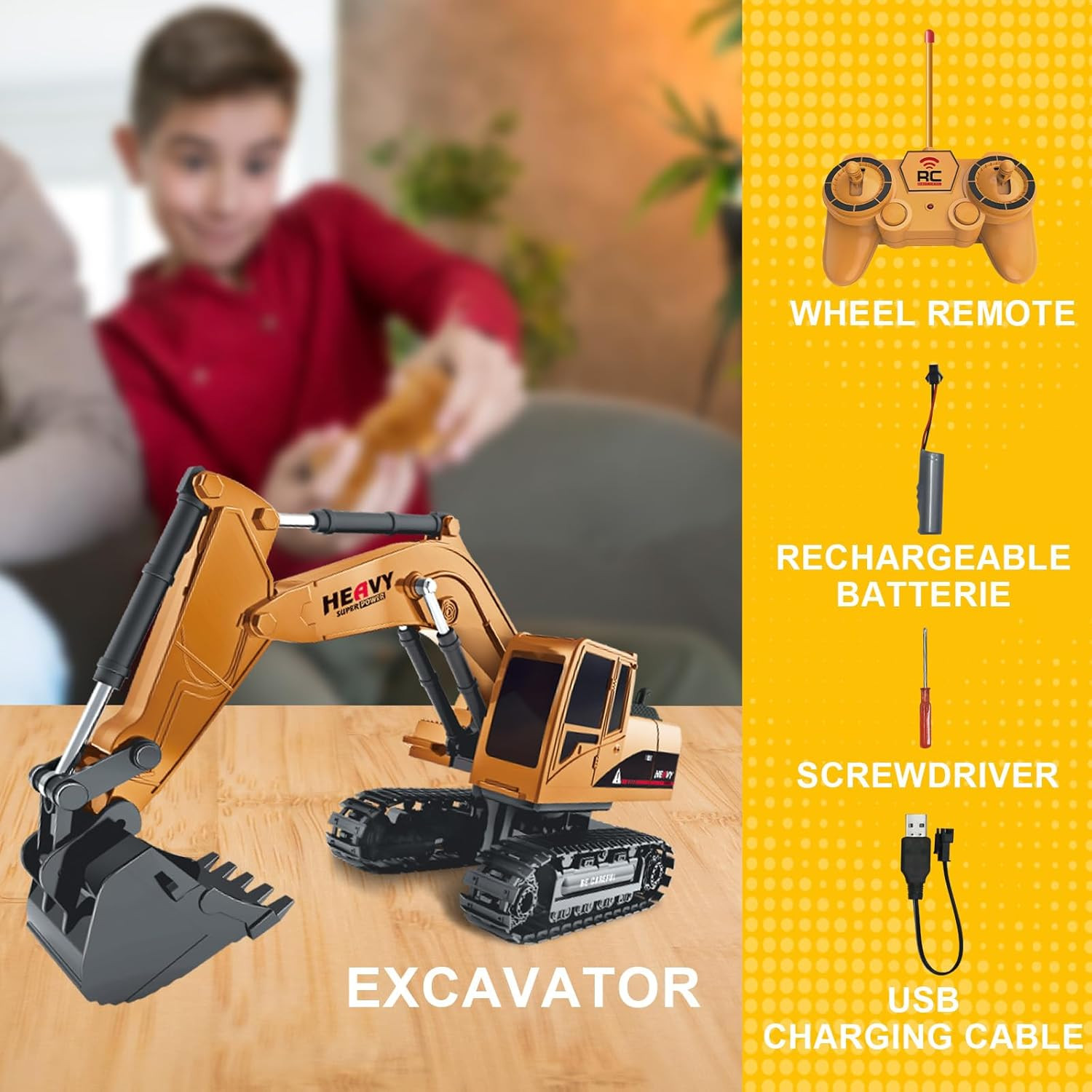 Construction Excavator – Toy Engineering Digger Truck, Remote Control Rechargabl