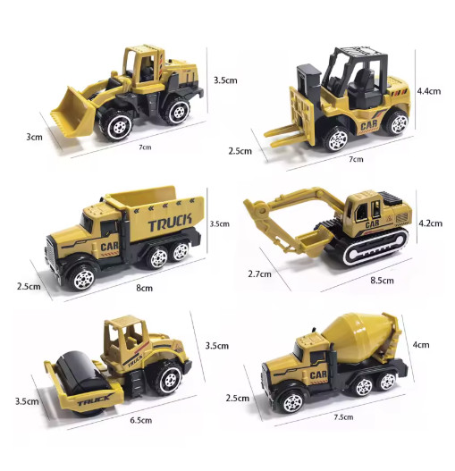 6pcs Alloy Engineering Truck Set Crane Excavator Parking Lot Toy6pcs Alloy Engin