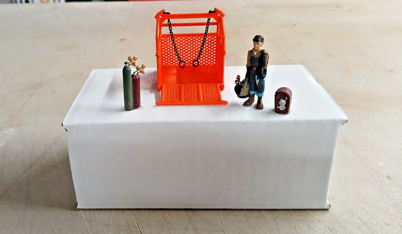 3D Printed Cargo Basket w/Drop Down Gate In DOT Orange, 1/50, 1/48th Scale