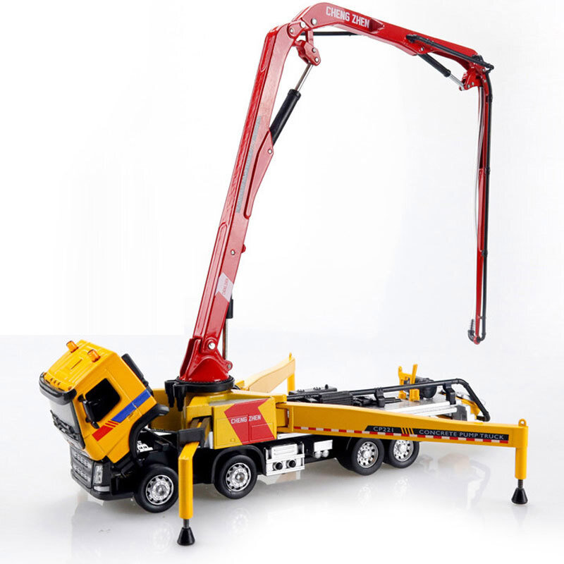 1:50 Concrete Pump Truck Construction Equipment Alloy Diecast Toy Vehicle Yellow