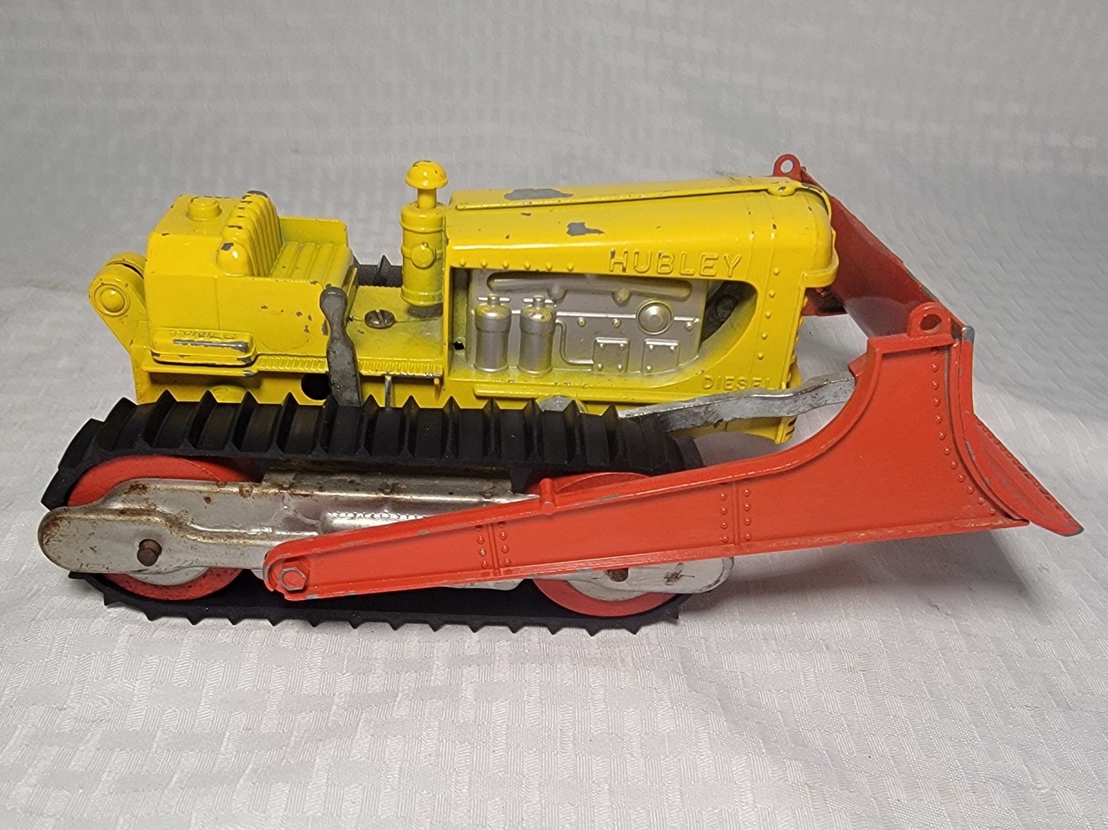 Vintage HUBLEY DIESEL BULLDOZER Cast Iron with Wooden Wheels – VGC