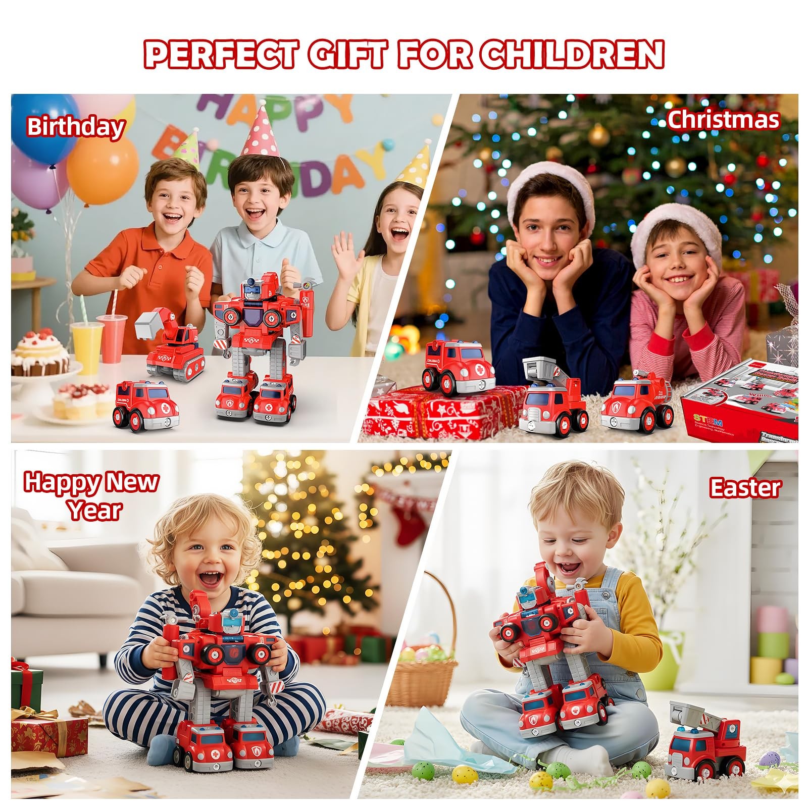 3 4 5 6 Year Old Boy Birthday Gift, 5-in-1 Take Apart Fire Truck Toys, Transf…