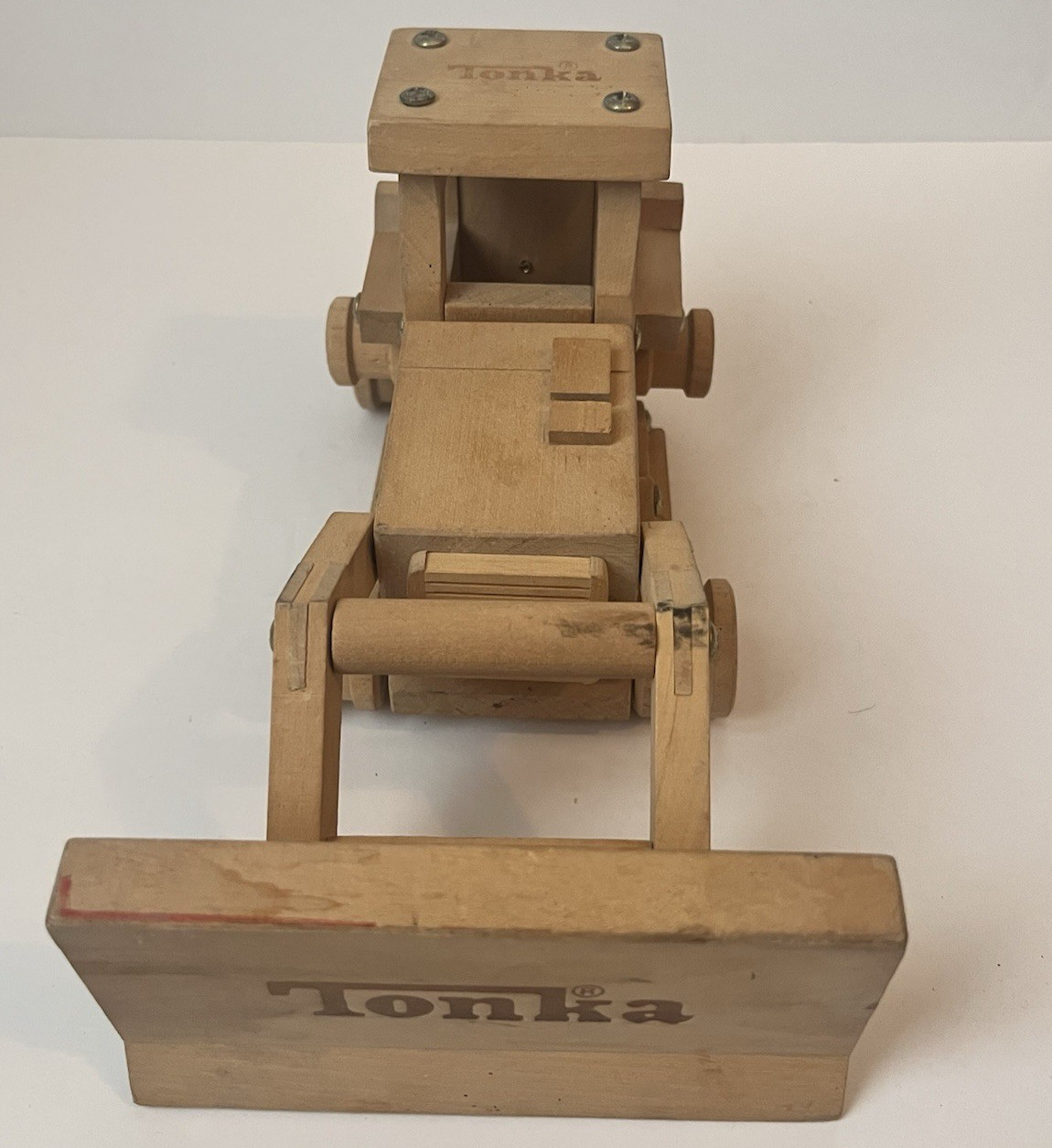 Vintage Tonka Solid Wood Bulldozer Toy Heavy Duty 8 Inch No Rubber Tracks