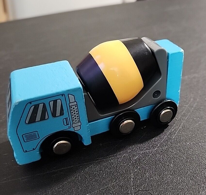 Wooden Magnetic Cement Mixer Truck Construction Vehicle Blue Yellow