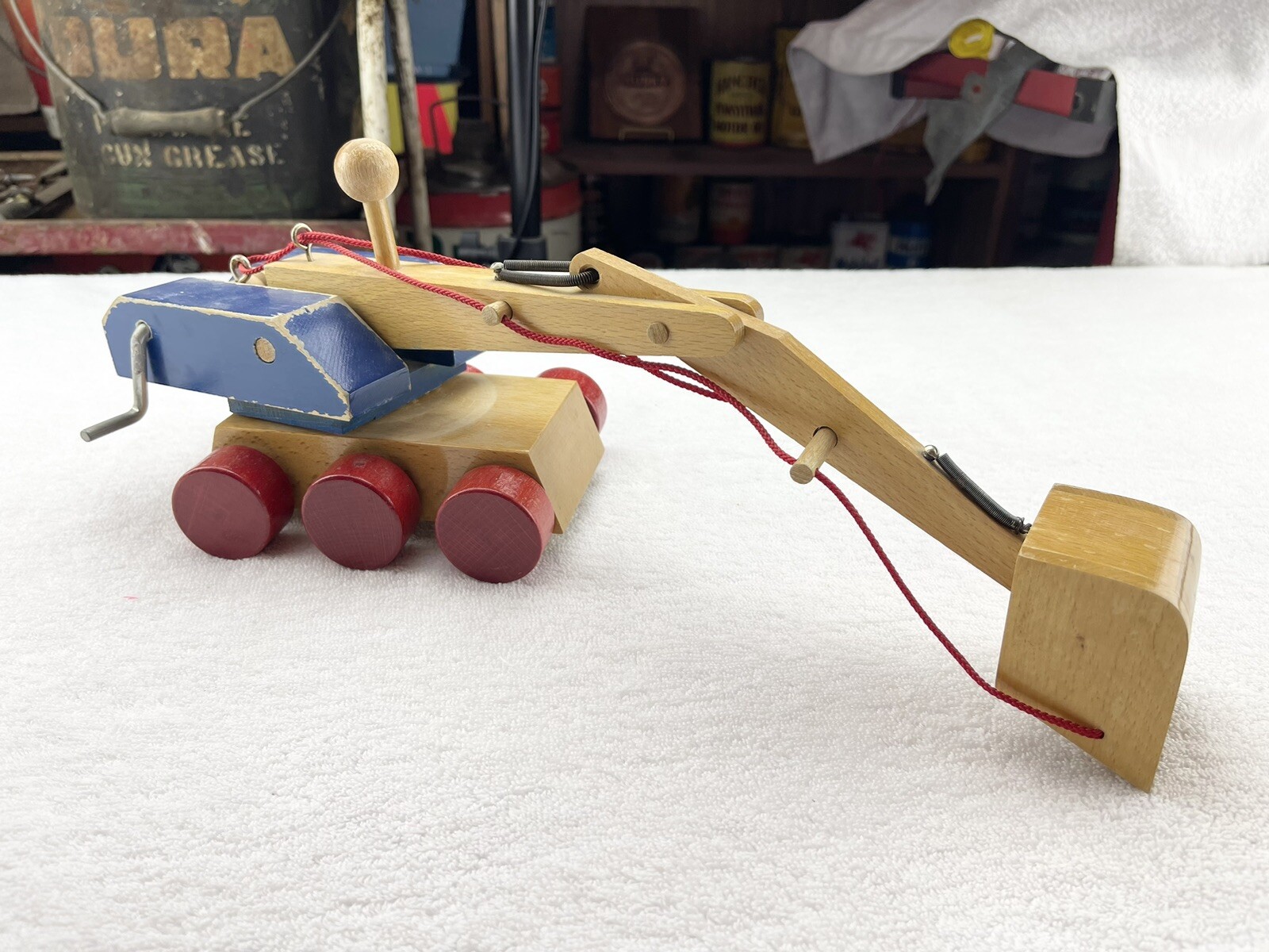 Vintage Spiel Gut Konrad Keller Backhoe Excavator Wood Toy Good Condition German