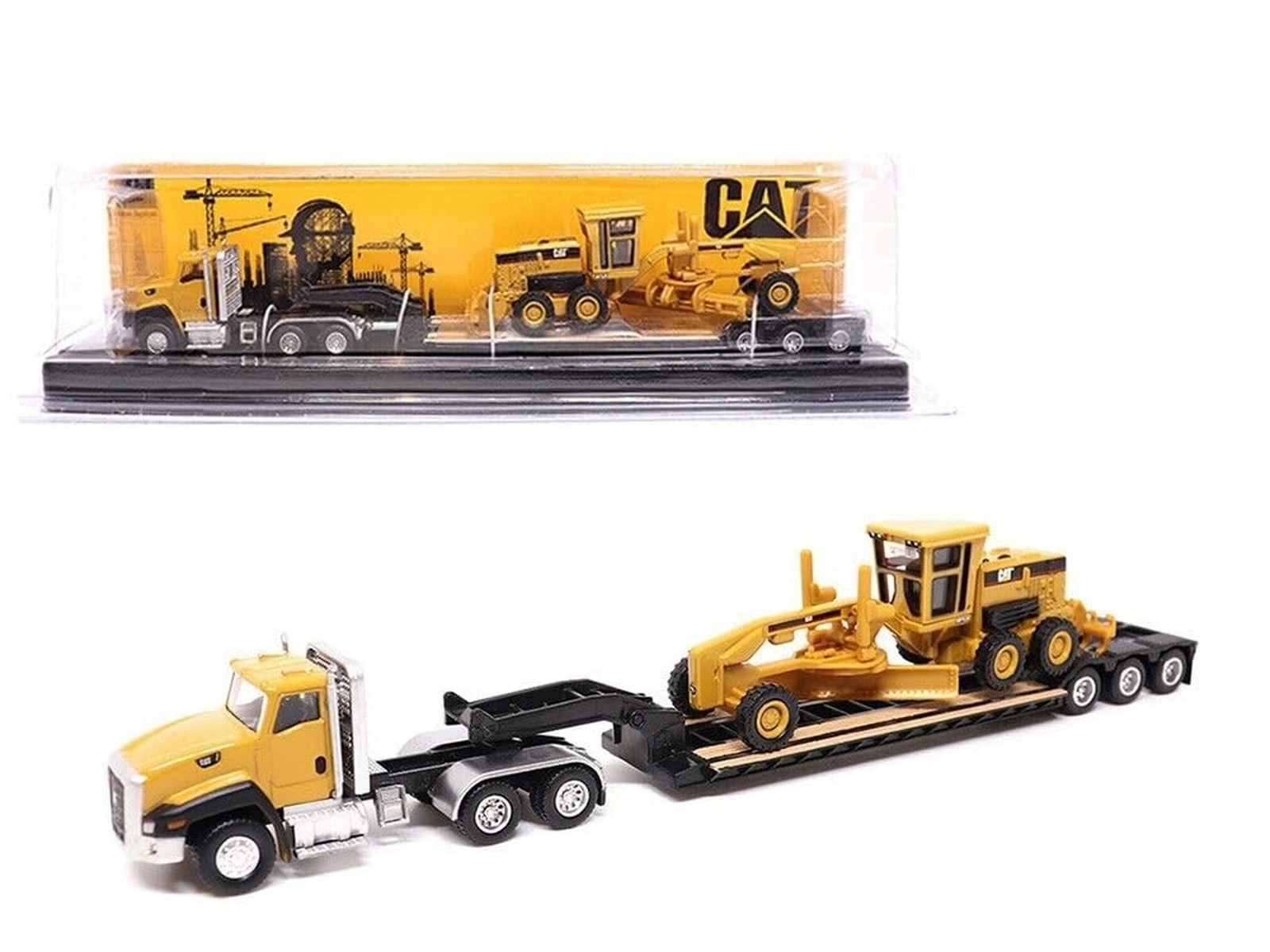 Diecast Masters CT660 Day Cab Tractor Yellow with Lowboy Trailer and 163H Mot…
