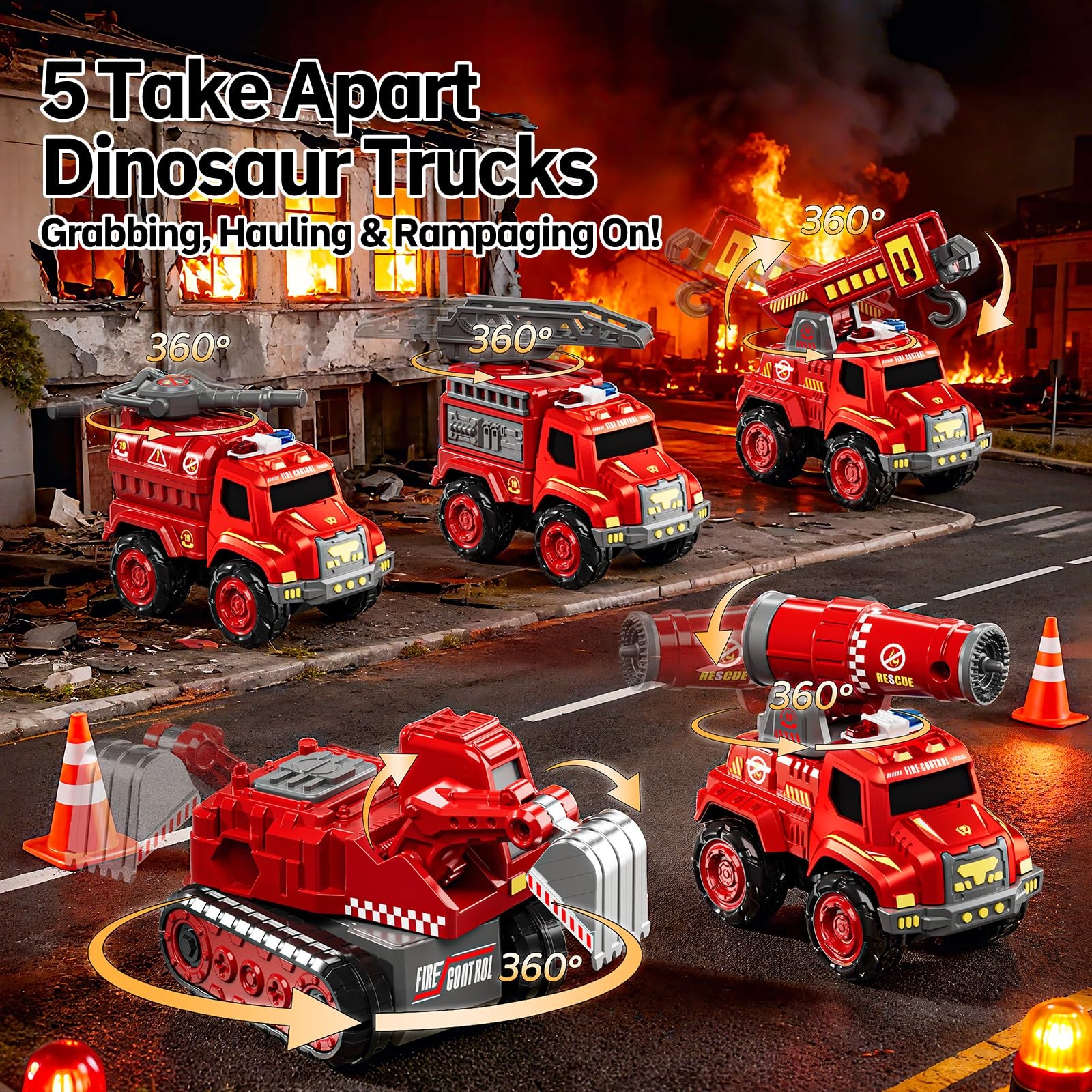 Transform Toys for Boys 4-6, 5 in 1 Take Apart Toys for Boys 3-5, Fire Firetr…