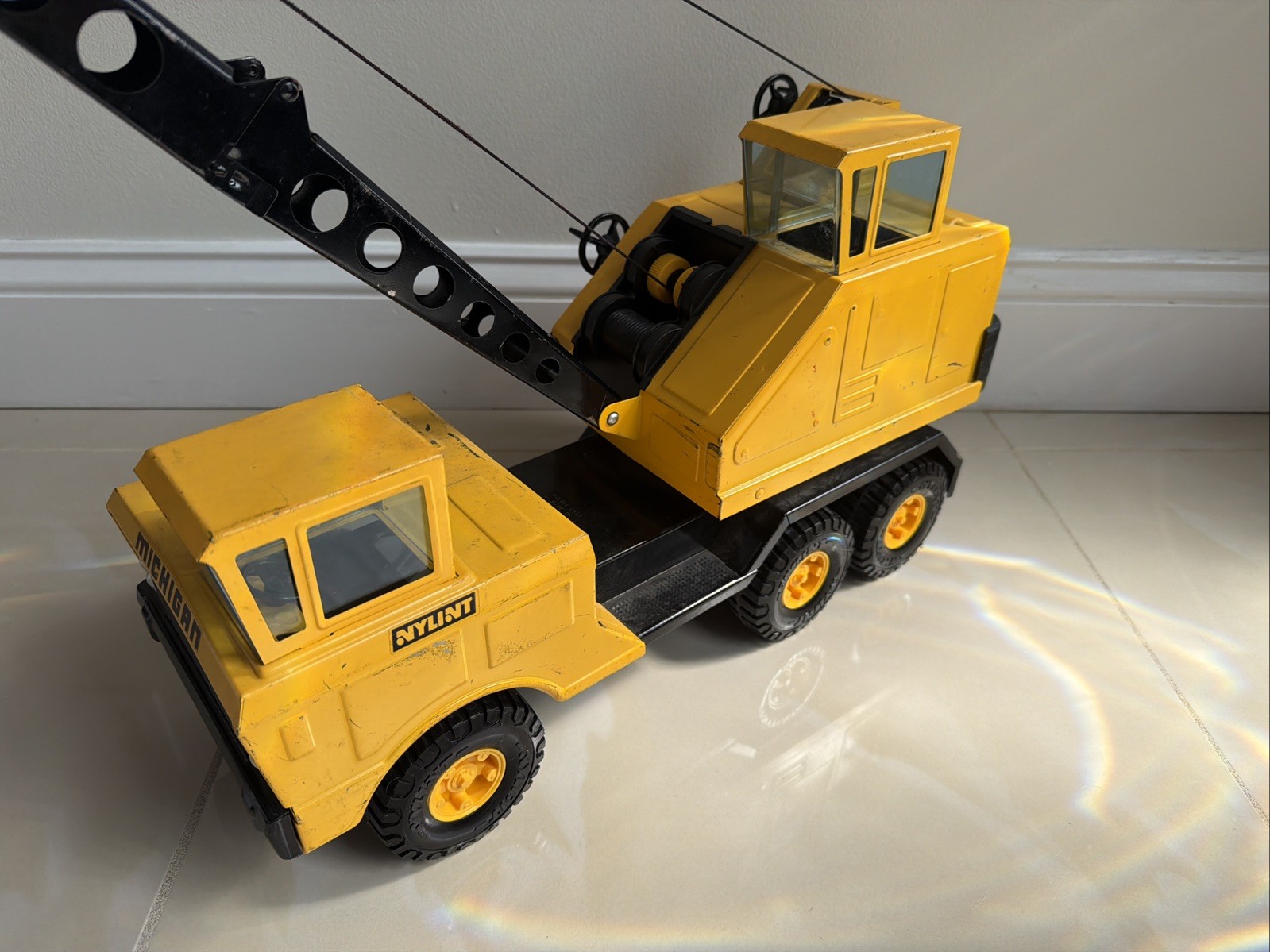 Vintage 1970s Nylint Michigan Crane Truck with Clam Bucket Shovel