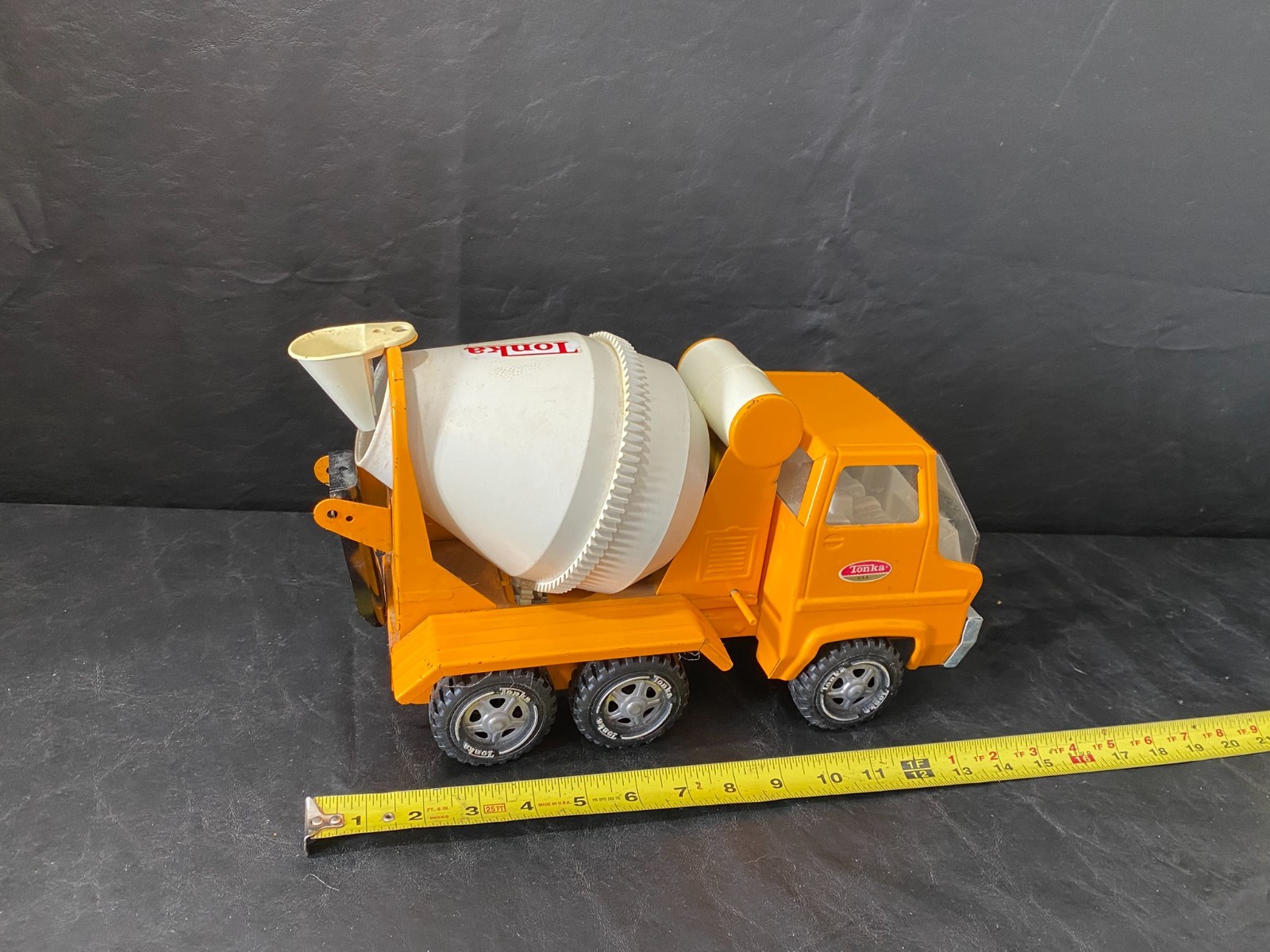 tonka vintage pressed steel cement mixer construction vehicle ORANGE