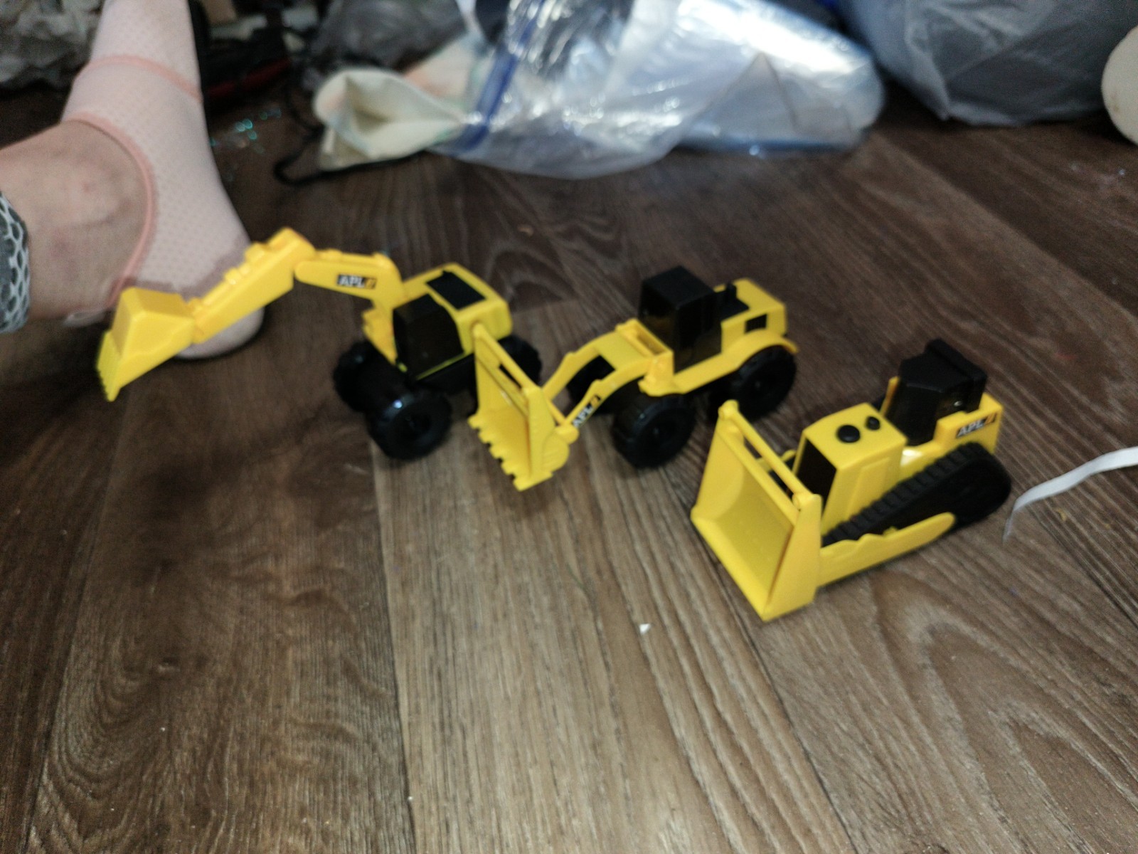 Lot of 3 Plastic Toy Vehicles Excavator Loader Bulldozer