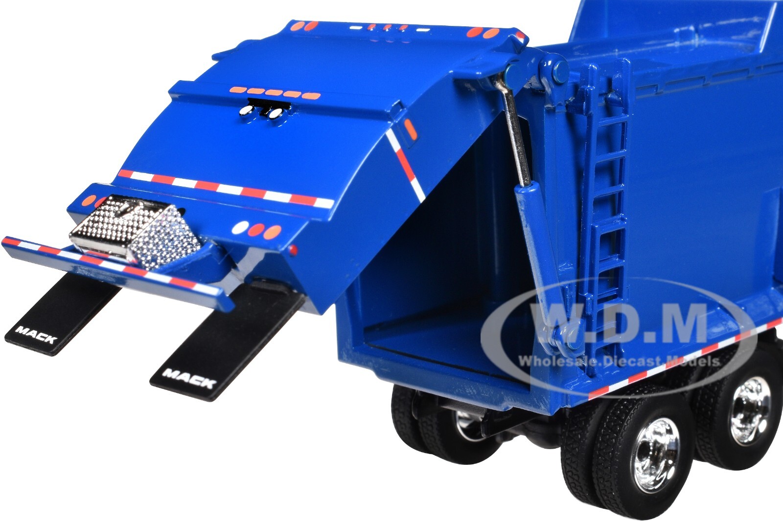 MACK LR GARBAGE TRUCK FRONT LOADER & BIN WHITE/BLUE 1/64 BY FIRST GEAR 60-1797