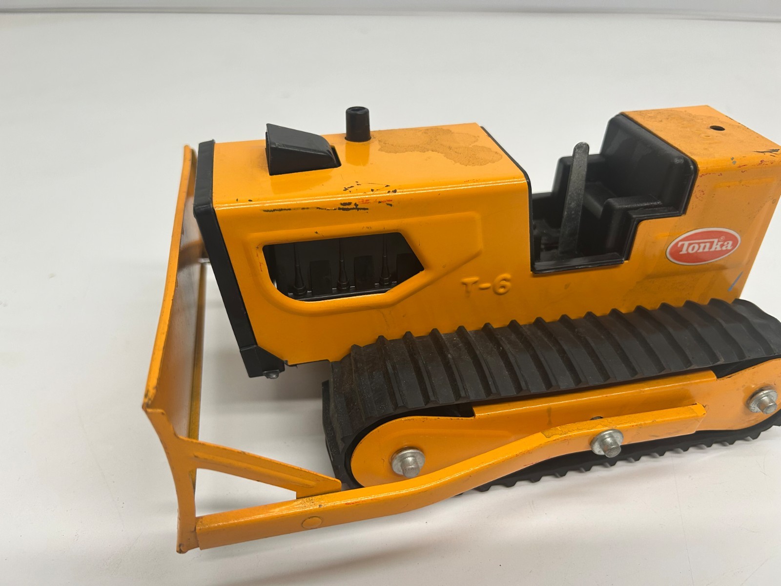 Vtg c1970s Tonka T-6 Pressed Steel Plastic Orange Bulldozer Toy