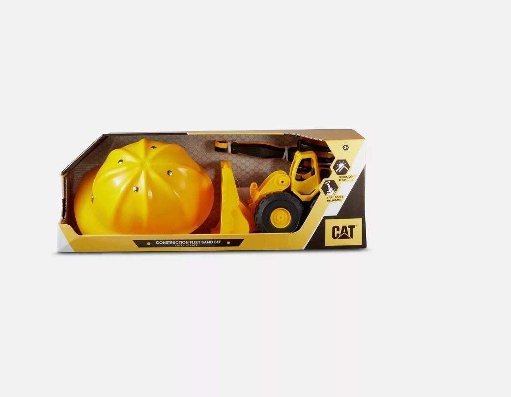 CAT Construction Fleet Play Sand Set Hard Hat Tools Dump Trump Wheeled Excavator