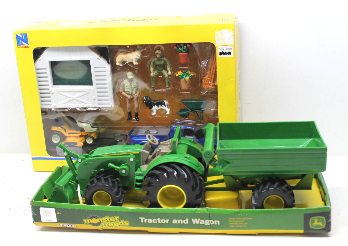 2 pc 2013 Cub Cadet Pikckup +Farm Mower+Ertl Plastic John Deer Tractor+Wagon